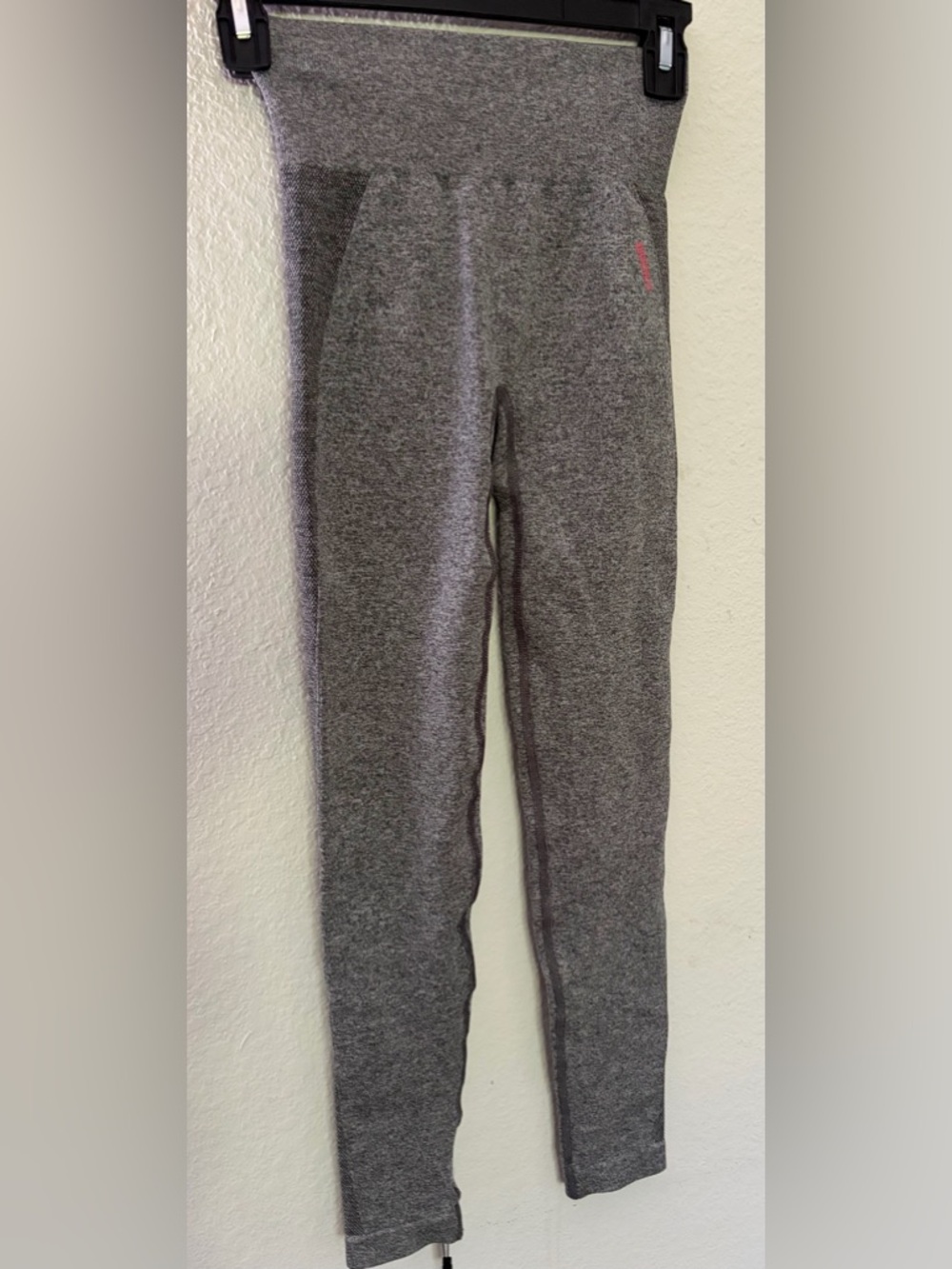 Gymshark Grey Seamless Leggings with Subtle Pink Logo